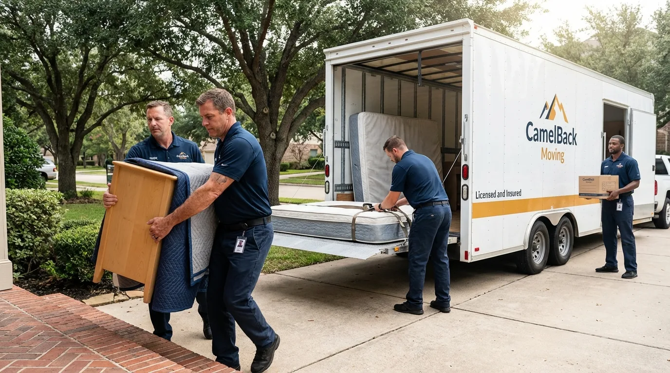 Crew loading residential truck for cross-state move from Arlington, NE