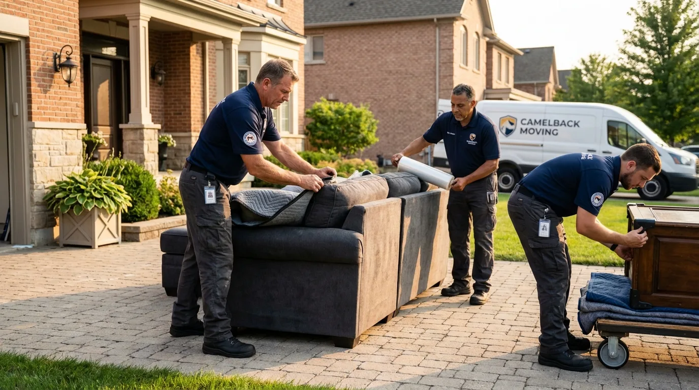 Large estate moving crew wrapping furniture in Arlington, NE