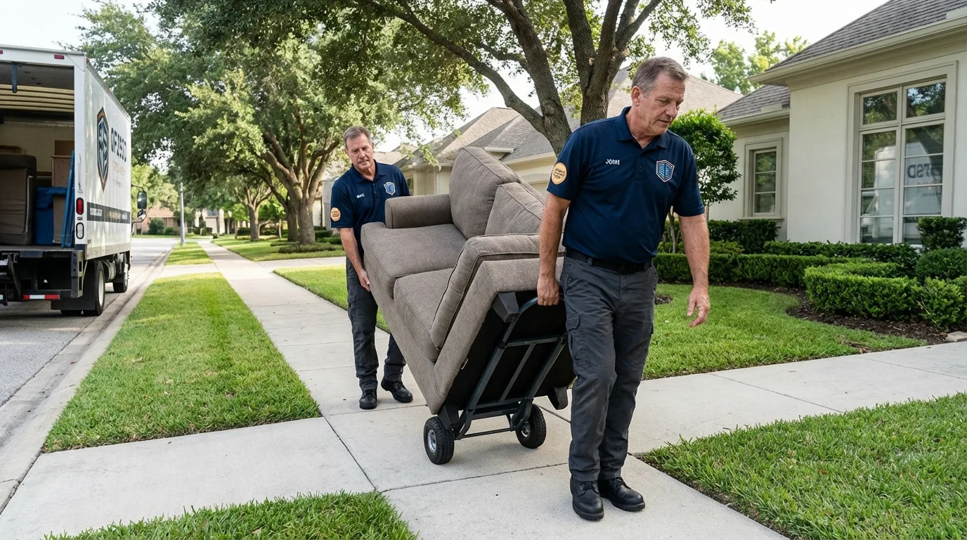 Local residential moving crew loading furniture in Arlington, NE