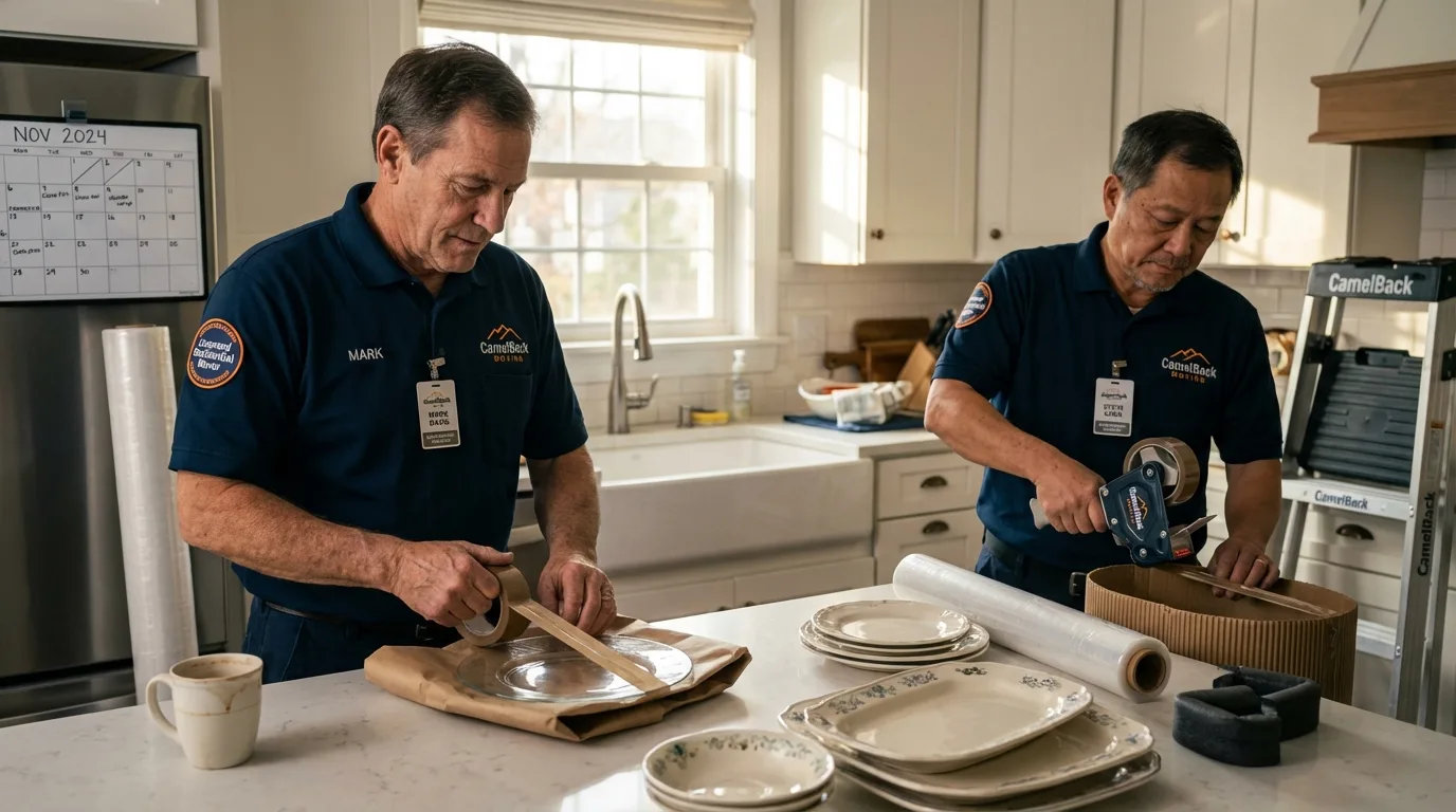 Professional crew packing kitchen dishware in Arlington, NE