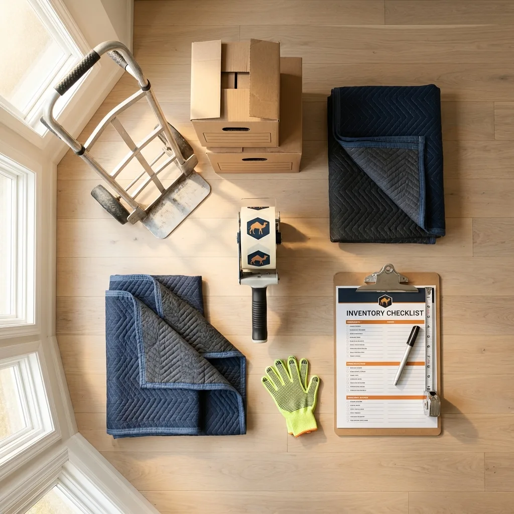 Professional moving supplies and packing materials layout for Arlington residential relocations